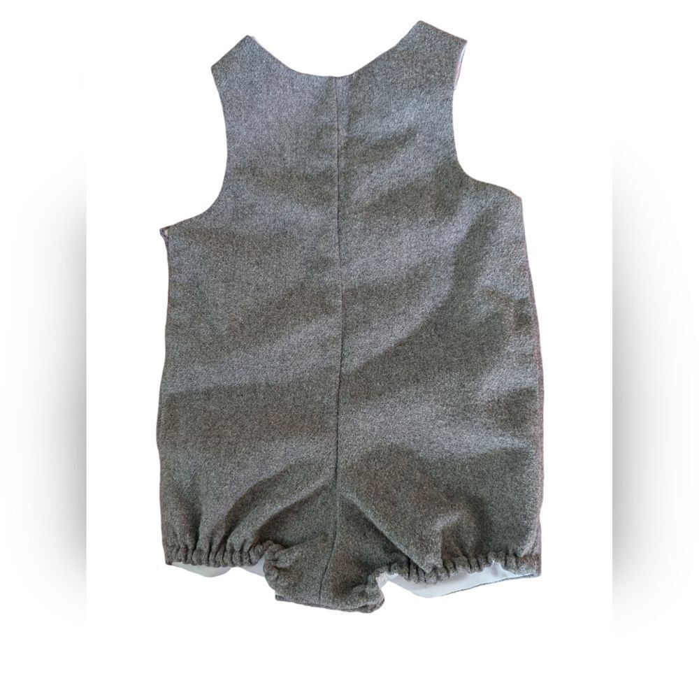 Kids vintage gray wool holiday embroidered shortalls - Picture 3 of 5